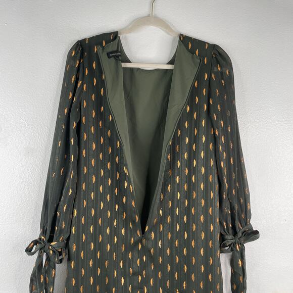 Banana Republic Olive Green Gold lined Short Dress Sheer Sleeves size 2 Evening - Picture 6 of 13
